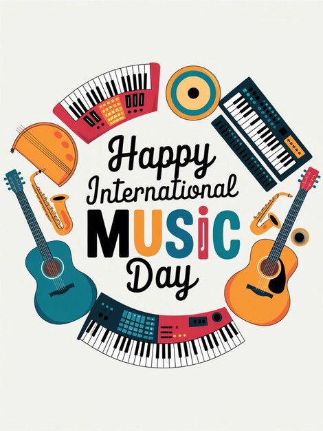 Photo a poster with international music day and a musical instrument background poster illustrations