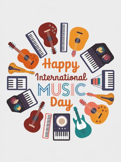 Photo a poster with international music day and a musical instrument background poster illustrations