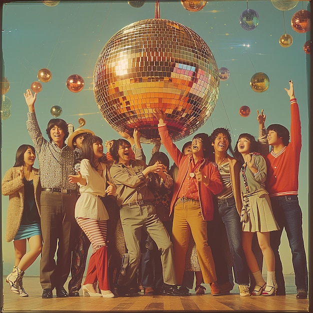 Photo poster with a large mirror ball that reflects light