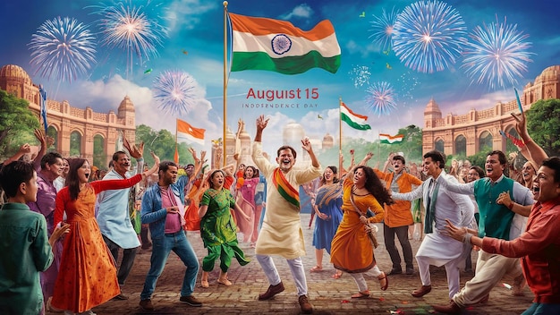 Photo a poster with a man celebrating with the word  august  on it