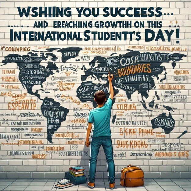 Photo a poster with a man pointing to a world map that says quot wishing you success quot