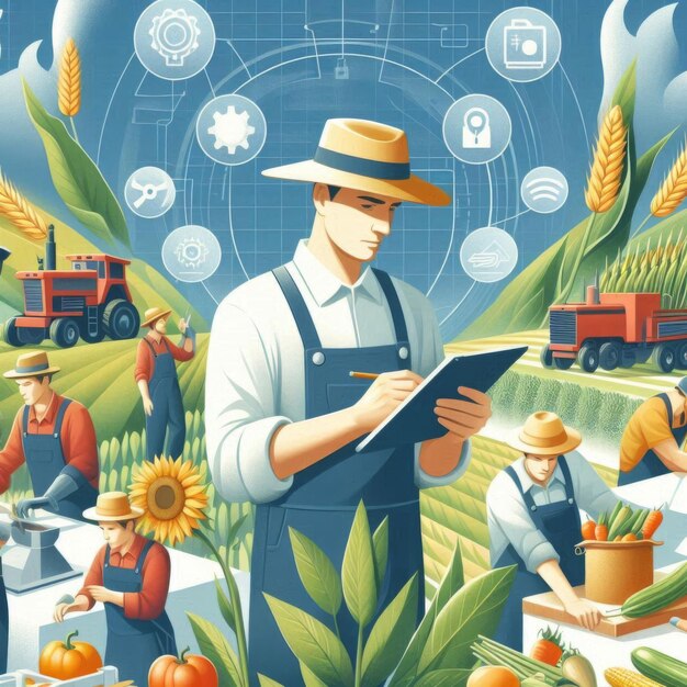 a poster with a man reading a book with the words the farmer on it