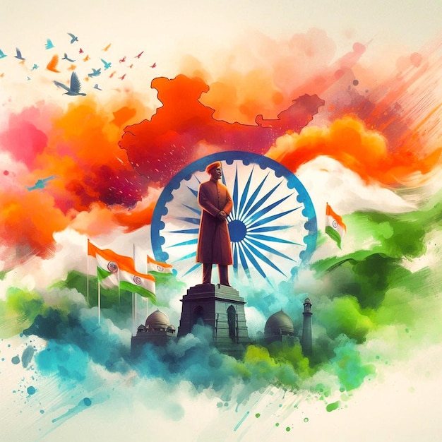 Photo a poster with a man standing in front of a flag with the word indian on it