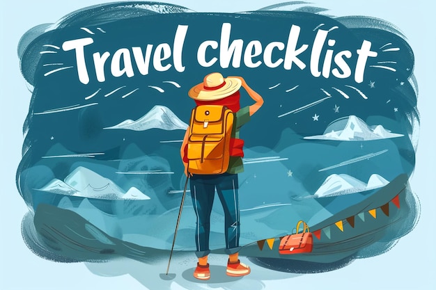 a poster with a man on the top of it that says travel check checklist