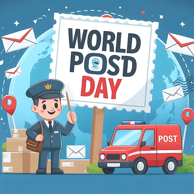 Photo a poster with a man in a uniform and a post card that says world post