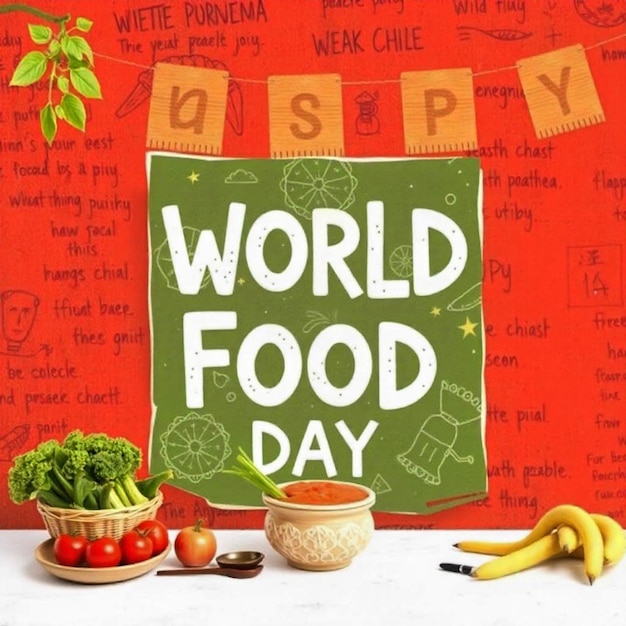 Photo a poster with a message that says world food on it