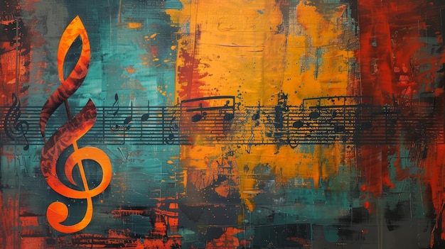 a poster with music notes and a circle on it