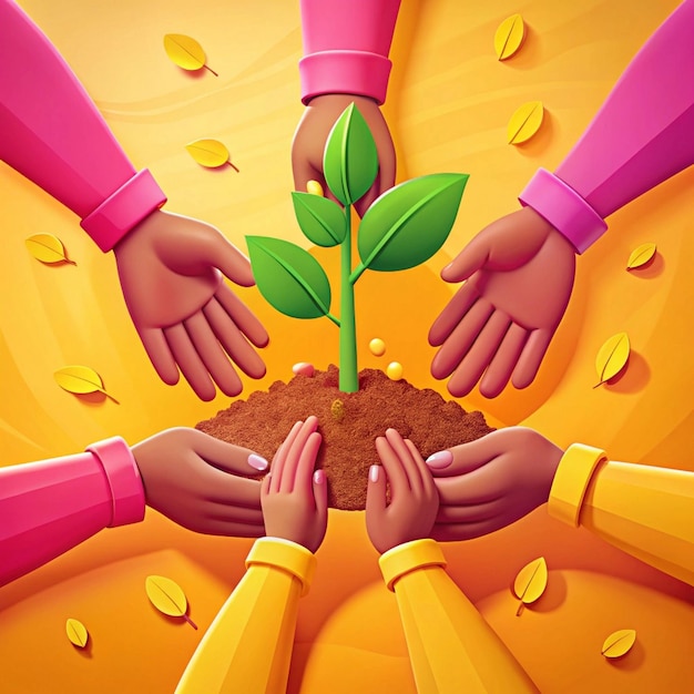 Photo a poster with people holding hands and a plant with the words quot hands planting quot on it