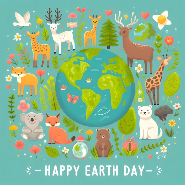 a poster with a picture of animals and the words earth day on it