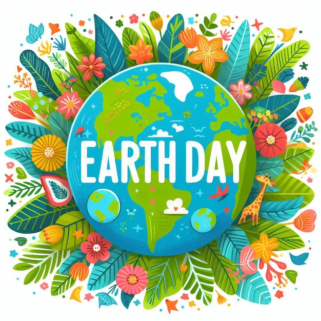 a poster with a picture of a earth and flowers and the words earth day