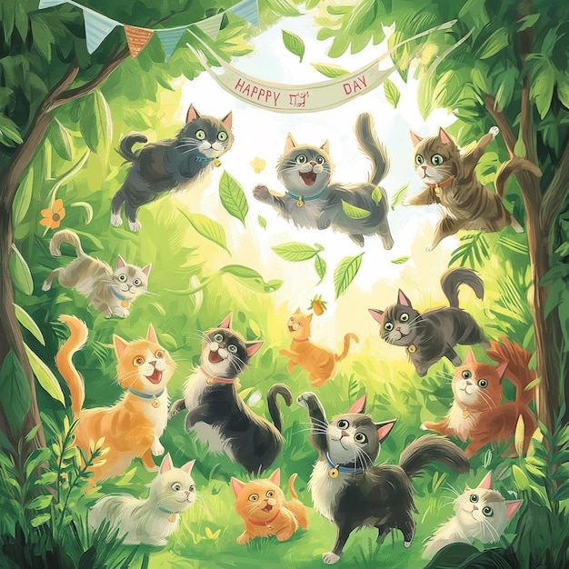 a poster with a picture of a group of cats and flags