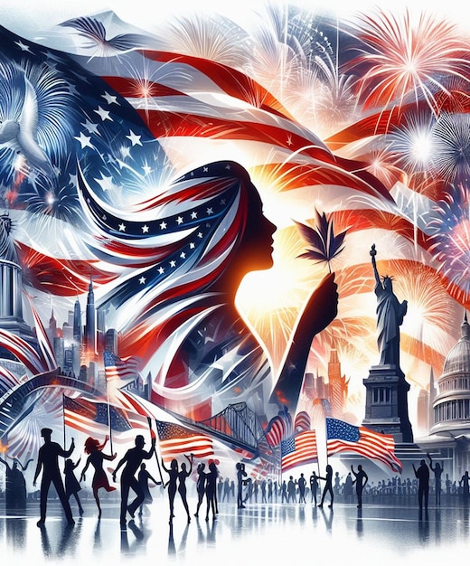 a poster with a picture of people and fireworks with the word liberty on it