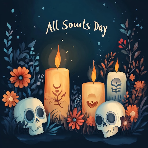 a poster with a picture of a skull and candles that says all day