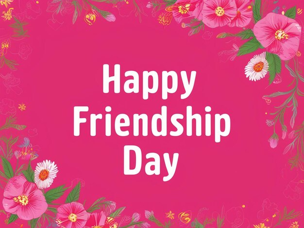 Photo a poster with a pink background with flowers and the words happy friendship day