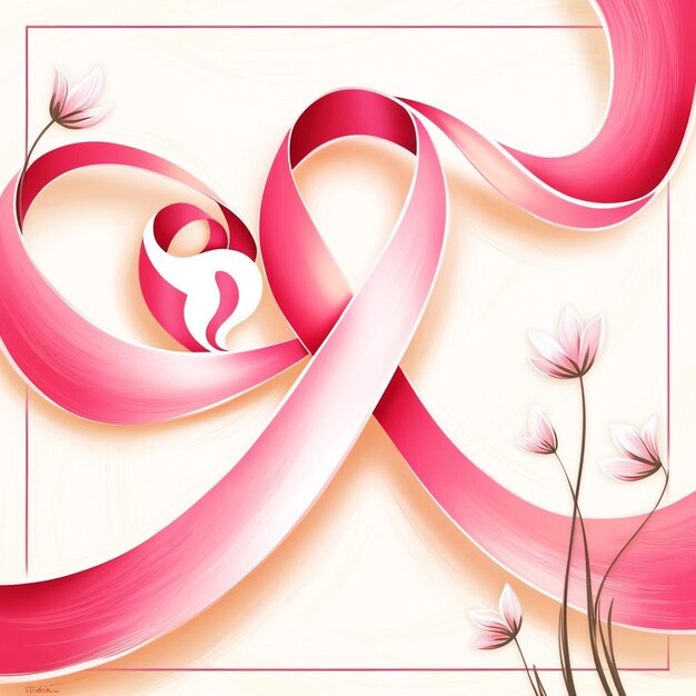 a poster with a pink ribbon and a couple on it