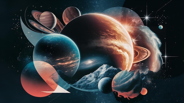 a poster with planets and the word earth