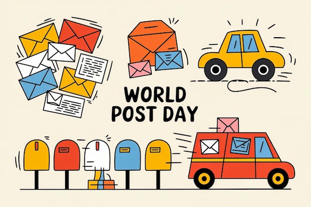 Photo a poster with a post card that says world post day on it