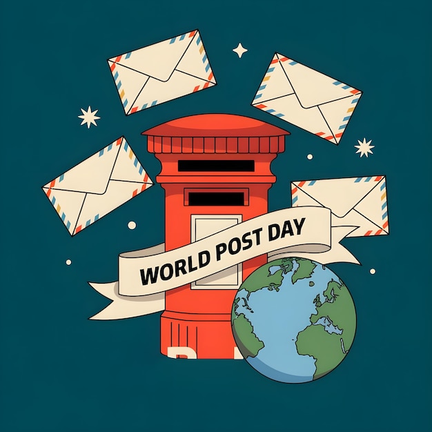 Photo a poster with a postcard that says world post day on it