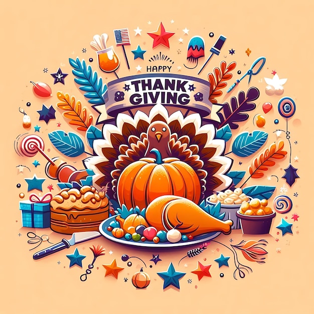 a poster with a pumpkin and a picture of a thanksgiving theme