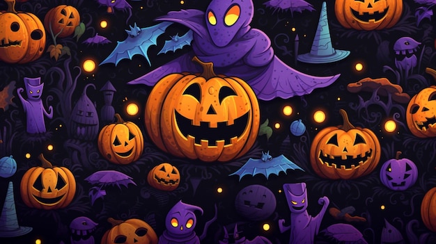 a poster with a pumpkin and a witch on it