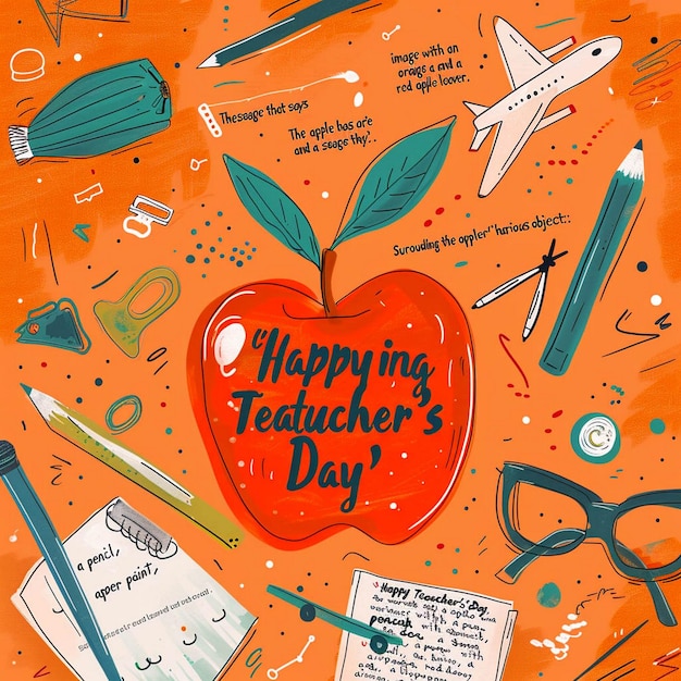 Photo a poster with a red apple on it that says happy teachers day