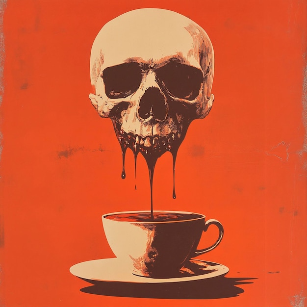 Photo a poster with a skull and a cup of coffee