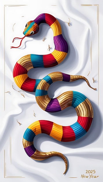 a poster with a snake wrapped in a red and blue scarf