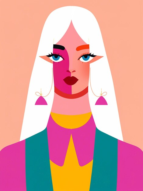 a poster with a woman with a pink and yellow background