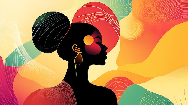 a poster with a womans face and a colorful background