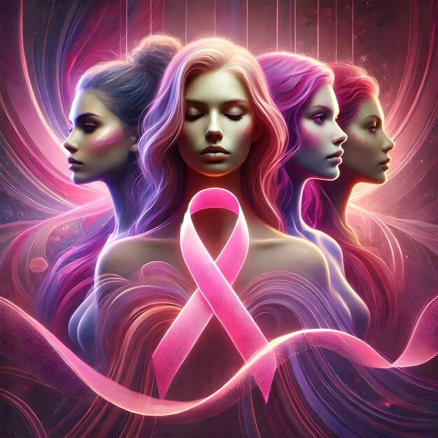 Photo a poster with women in pink ribbons and a pink ribbon