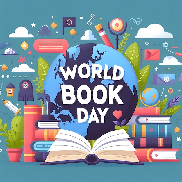 a poster with a world of books and a book titled world day