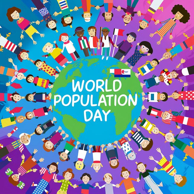 a poster with a world of different people and a circle of people