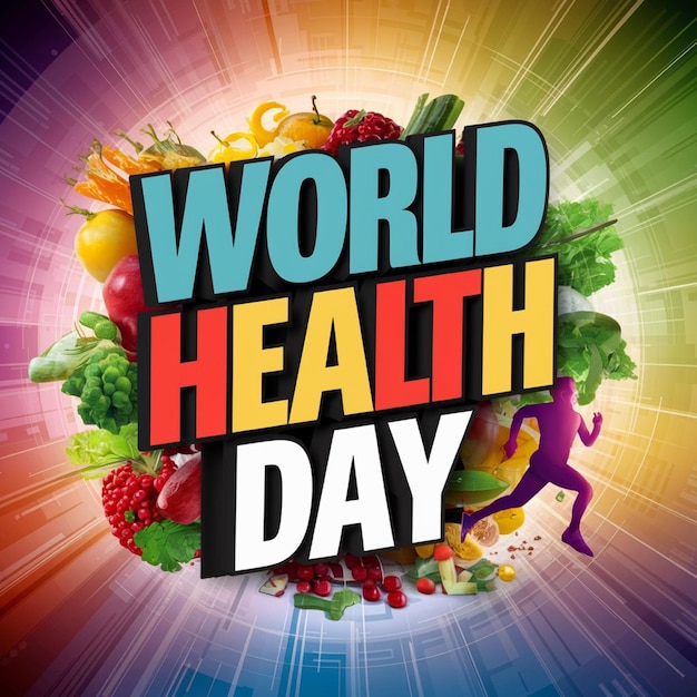 a poster with a world healthy day written in the middle