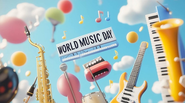 Photo a poster with a world music day in the sky