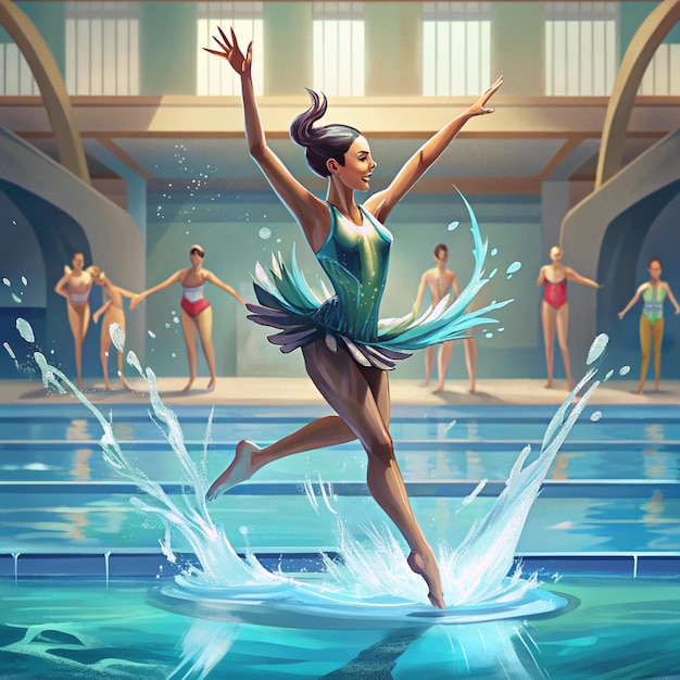 Photo a poster of a woman dancing in a pool with water splashing around her