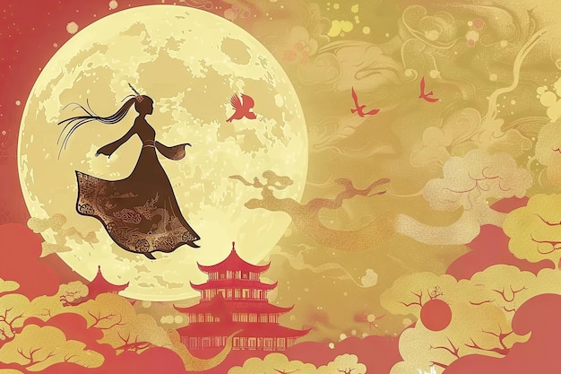 a poster for a woman in a kimono with a full moon in the background