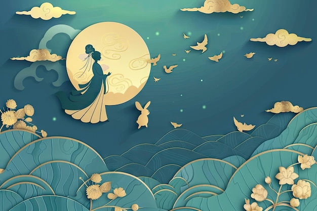 a poster for a woman in a kimono with a full moon in the background