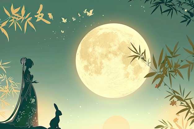 a poster for a woman in a kimono with a full moon in the background