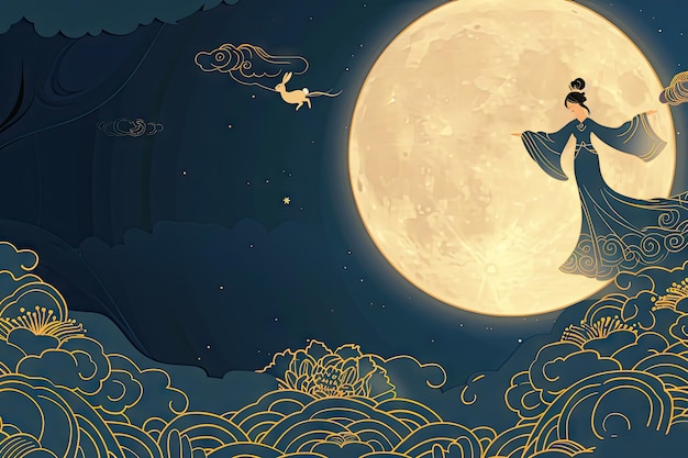 a poster for a woman in a kimono with a full moon in the background