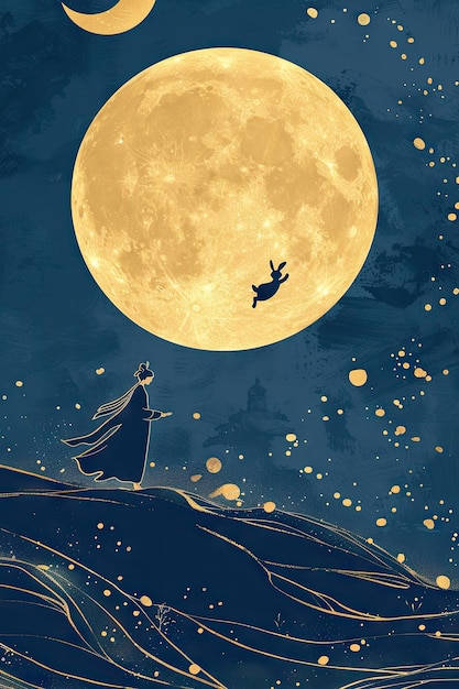 a poster for a woman in a kimono with a full moon in the background