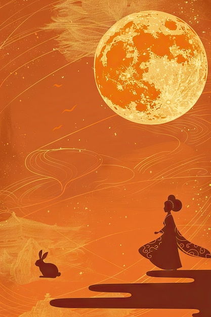 a poster for a woman in a kimono with a full moon in the background