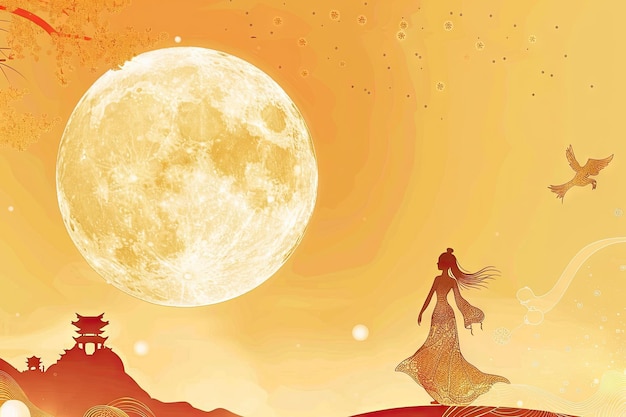 a poster for a woman in a kimono with a full moon in the background