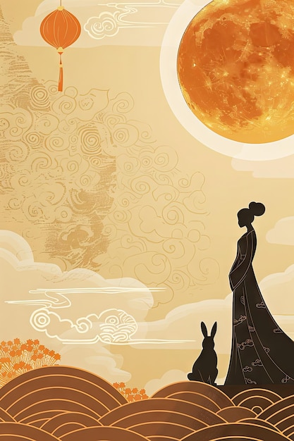 a poster for a woman in a kimono with a full moon in the background