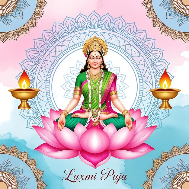 Photo a poster of a woman sitting on a lotus with a lotus flower in the middle