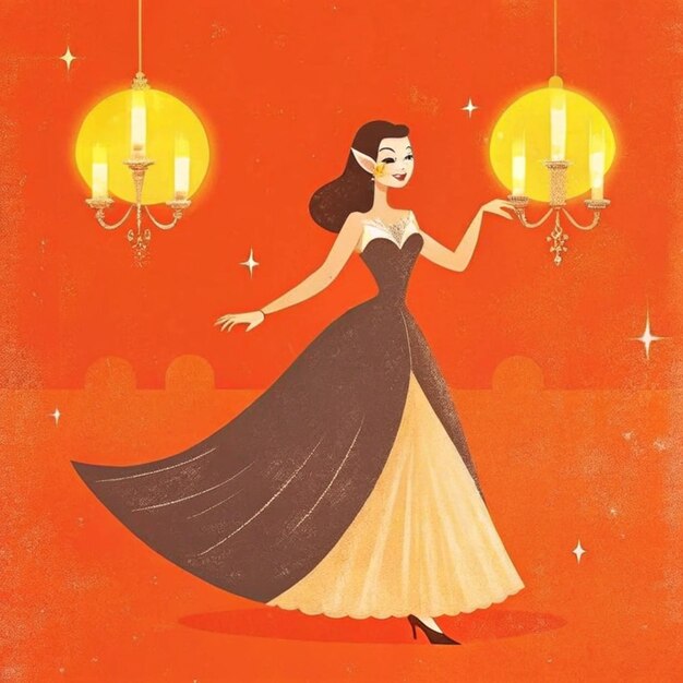 Photo a poster for a woman with a black dress and a red background with lights