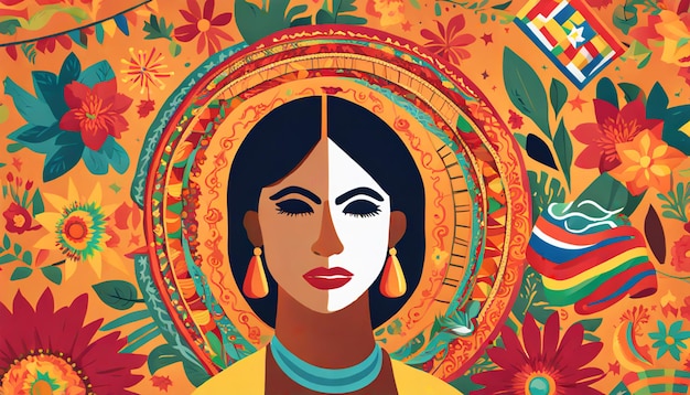 a poster for a woman with a colorful background