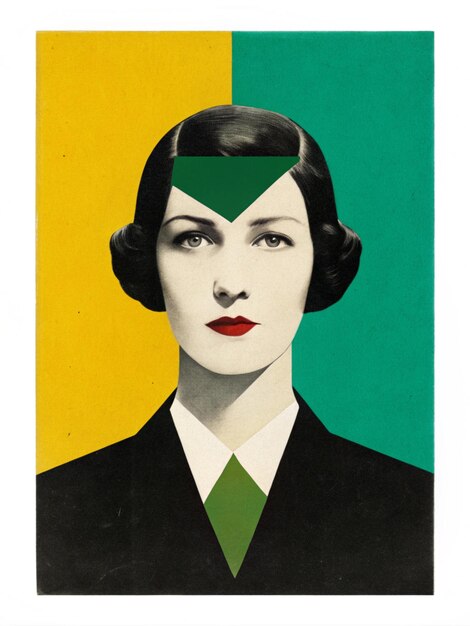 Photo a poster of a woman with a green tie and a green and yellow background