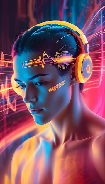 a poster for a woman with headphones