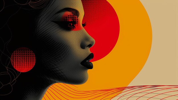 a poster of a woman with a red eye and a red background with a womans face