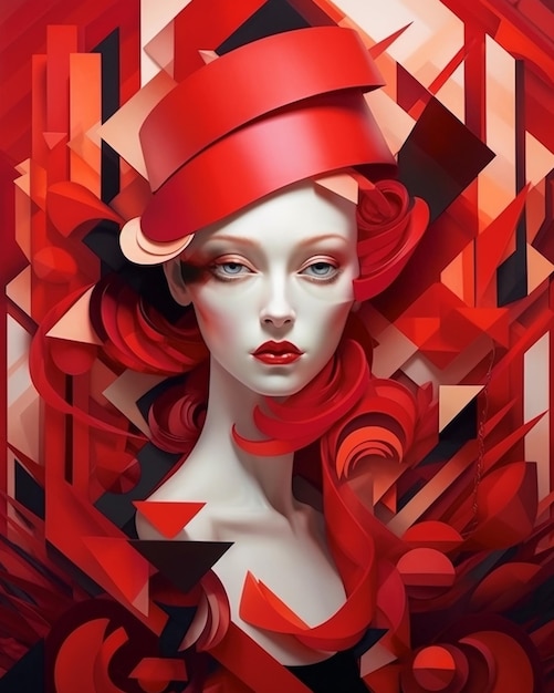 a poster for a woman with a red hat and red hat